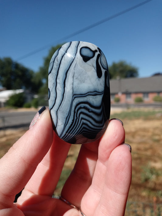 Black Stripe Agate & Quartz Palm Stones