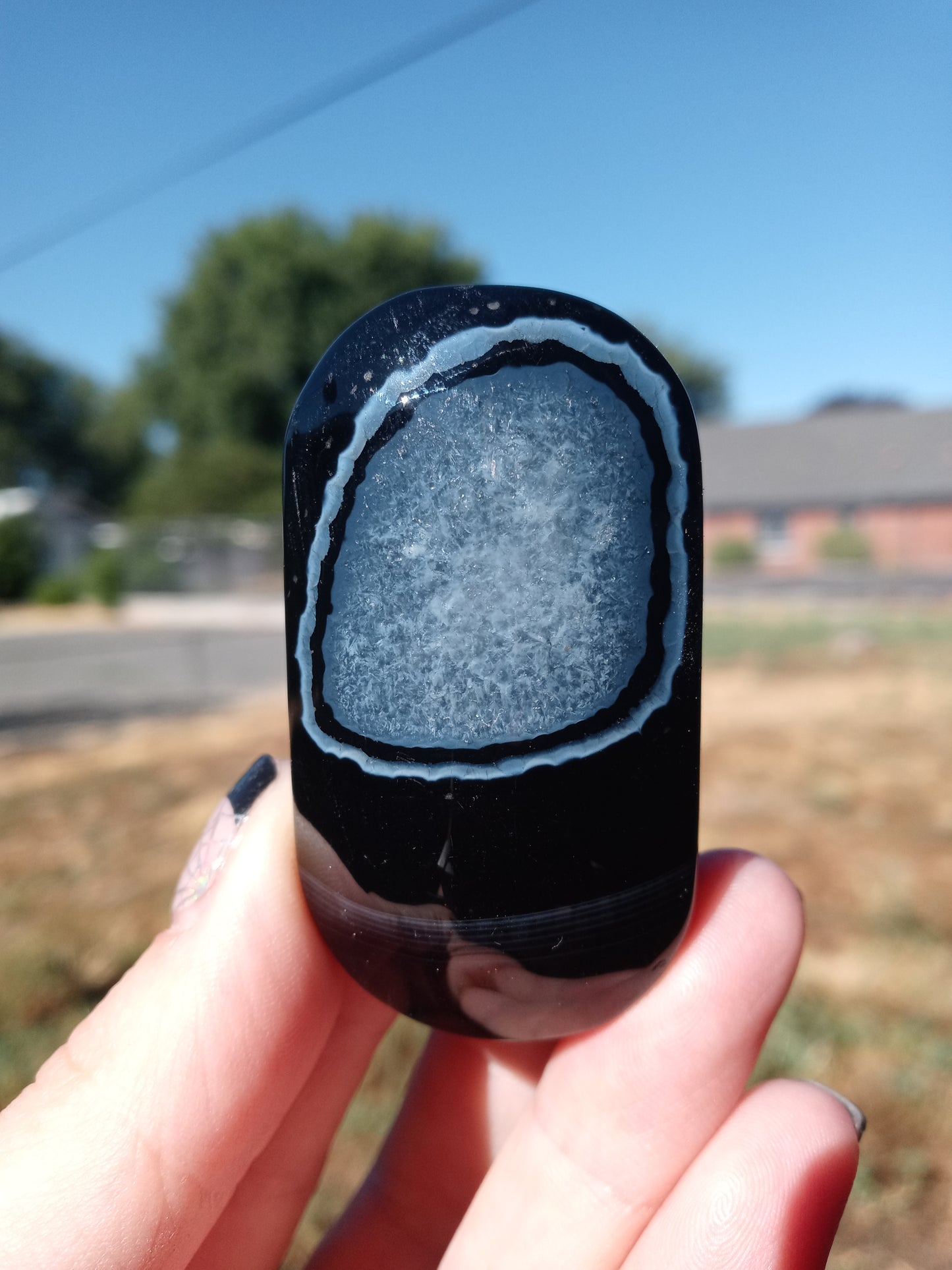 Black Stripe Agate & Quartz Palm Stones