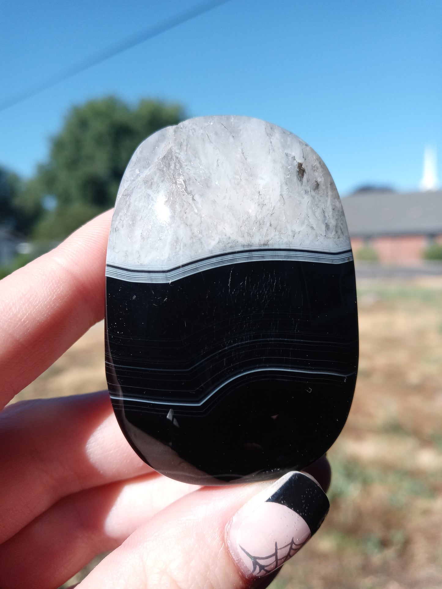 Black Stripe Agate & Quartz Palm Stones