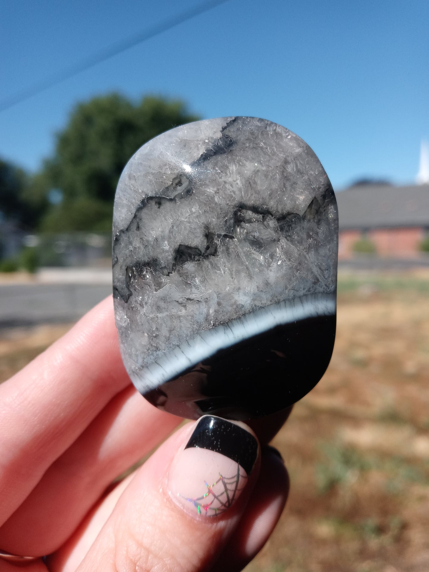 Black Stripe Agate & Quartz Palm Stones