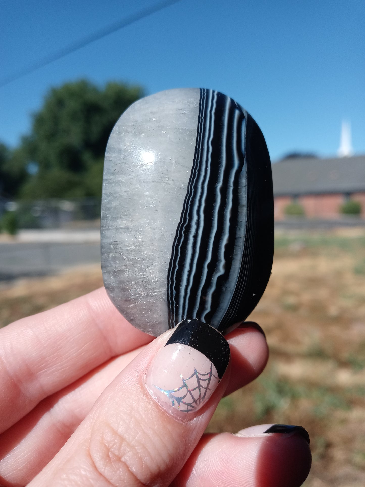 Black Stripe Agate & Quartz Palm Stones