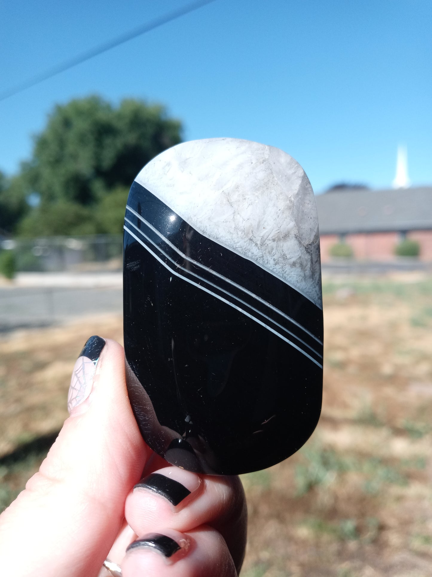 Black Stripe Agate & Quartz Palm Stones